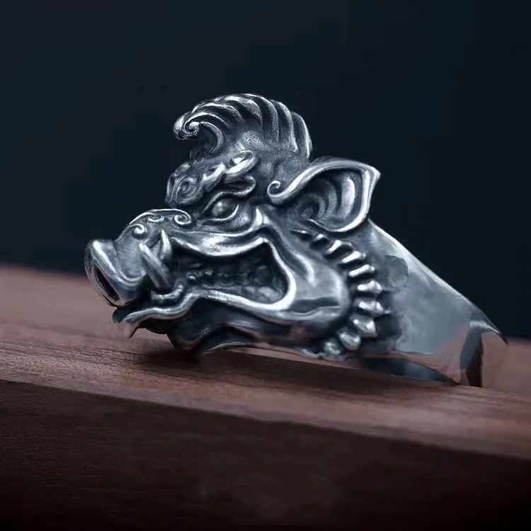 Personality Wild Boar Ring for Men Opening Adjustable Ferocious Animal Finger Ring Punk Cool Rings Party Jewelry