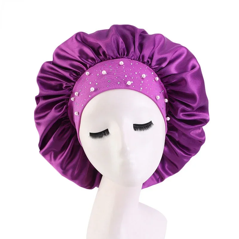 

Skin-friendly Breathable Fabric Rhinestone Women Sleeping Hat for Travel, Thick Shower Cap, Bathroom Accessories, 1Pcs