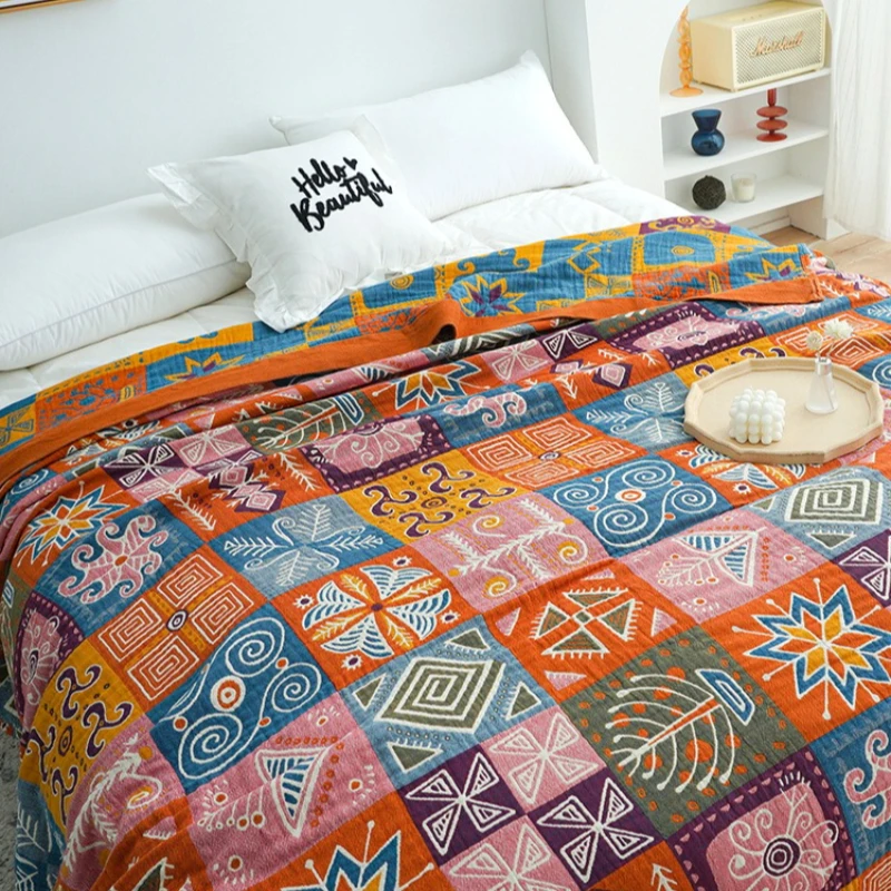 

Cotton Gauze Blanket Summer Cooling Quilt Five Layer Breathable for Sofa Bed Air Conditioning