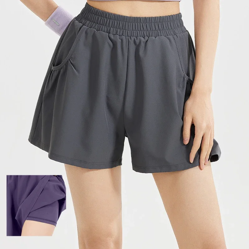 

High Waisted Athletic Shorts Women Stretchy Elastic Waist Summer Running Shorts with Phone Pocket Non See-Through culottes