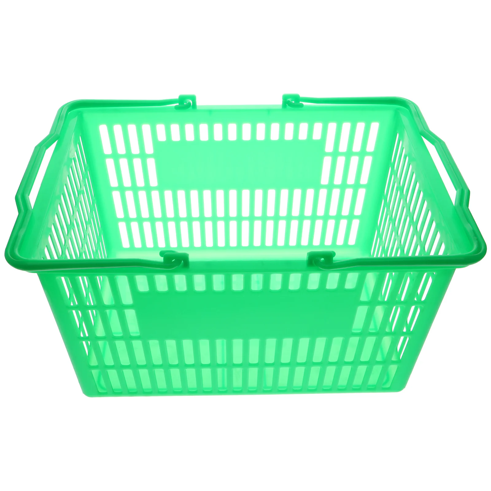 

Large Shopping Basket Rectangular Plastic Commercial Handheld Green with Handles