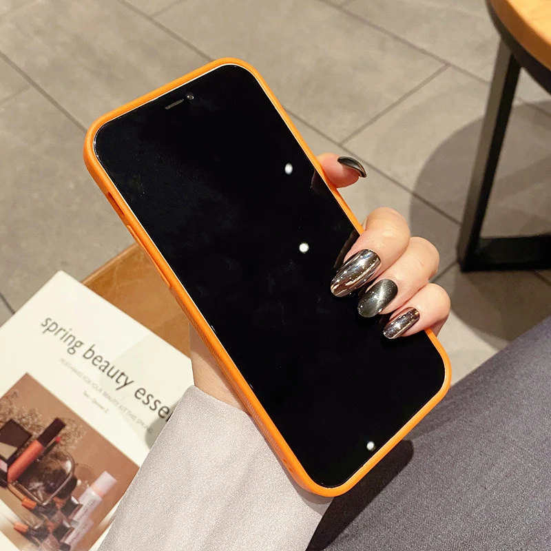 Fashion Metal Square Holder Orange lattice Leather Phone case For iPhone 13 12 11 Pro X XS Max XR 7 8 Plus Protection Cover