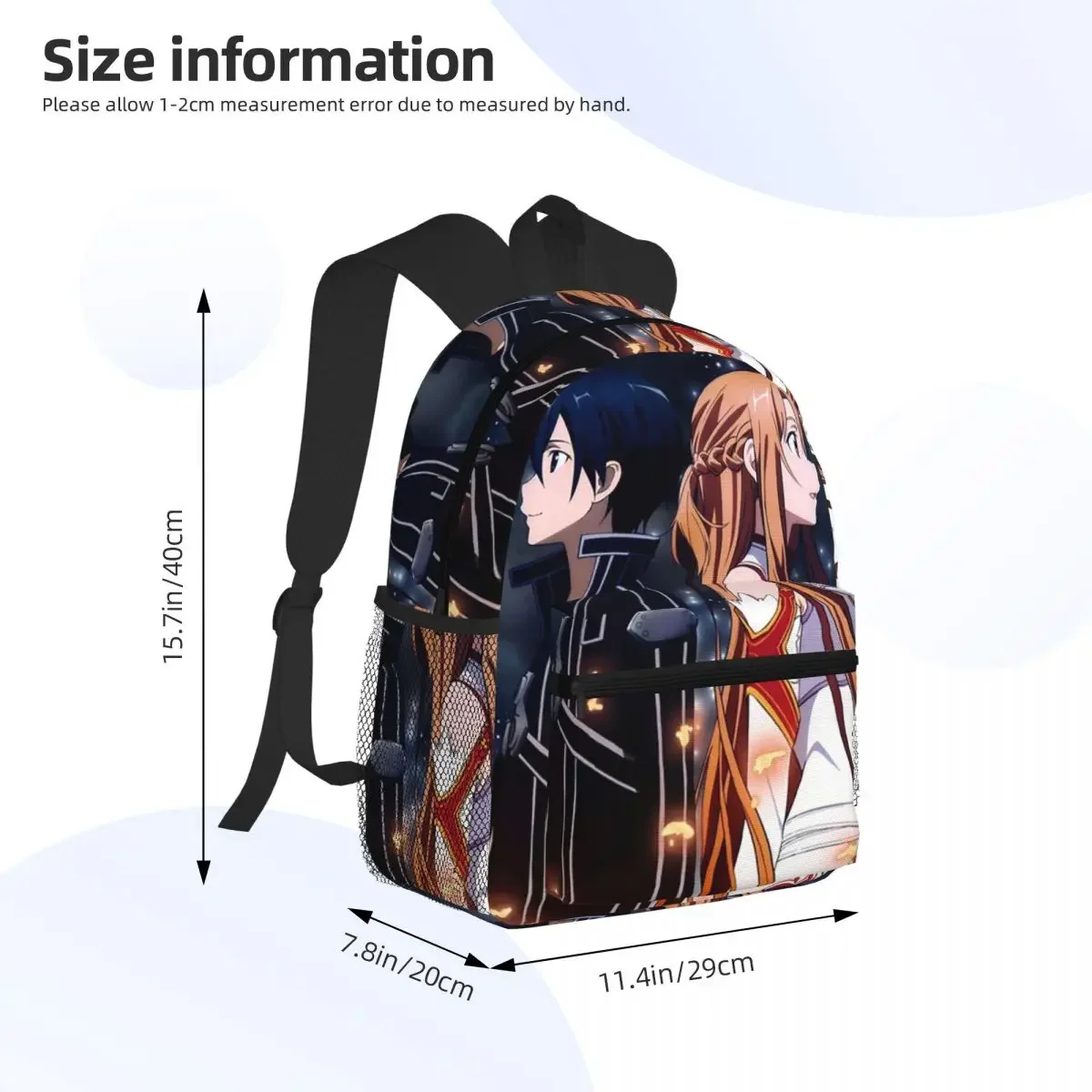 Sword Art Online Kirito And Asuna Student Backpack School Bag Hiking Travel Daypack for Men Women Fashion Bookbag Shoulder Bags
