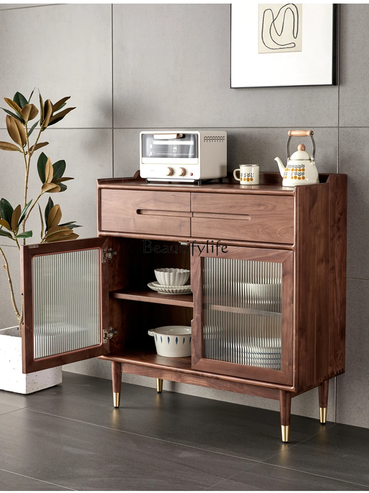 *Nordic Japanese-style solid wood edge cabinet, black walnut modern simple locker