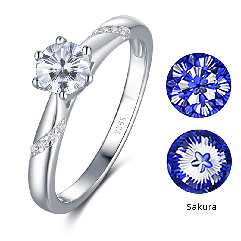 BIJOX STORY – bague romantique en Moissanite pour femme, anneau de fête en forme de fleur de prunier 925, SilverSakura Love 100