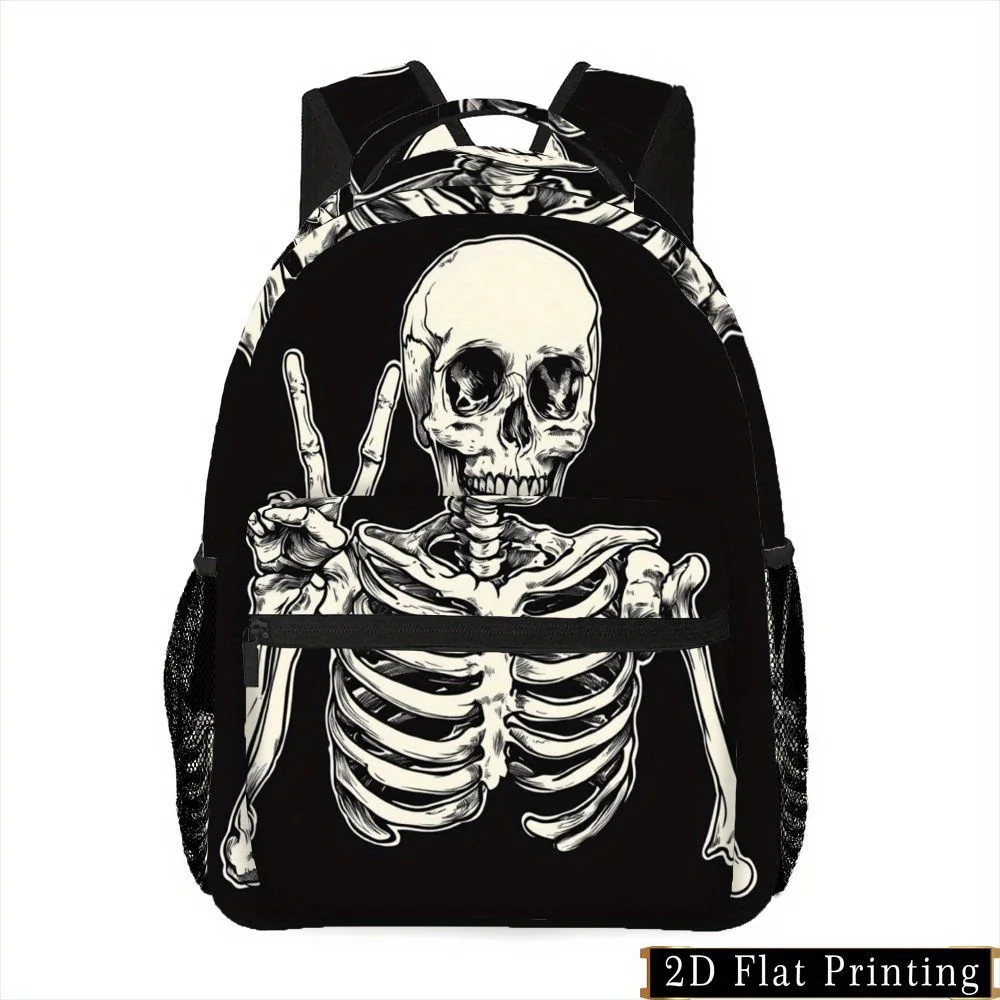 1pc Gothic Backpack with Skull Hand Gesture Print Large Capacity Laptop Bag Adjustable Shoulder Straps Zipper Closure