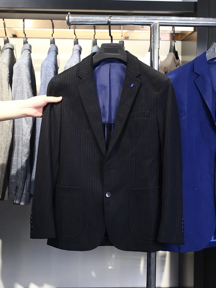 

Homesi Spring Autumn New Sle Men's Busin Casual Comfortable Fine Stripe Texture Leisure Suit Stand Fit Faion Urban