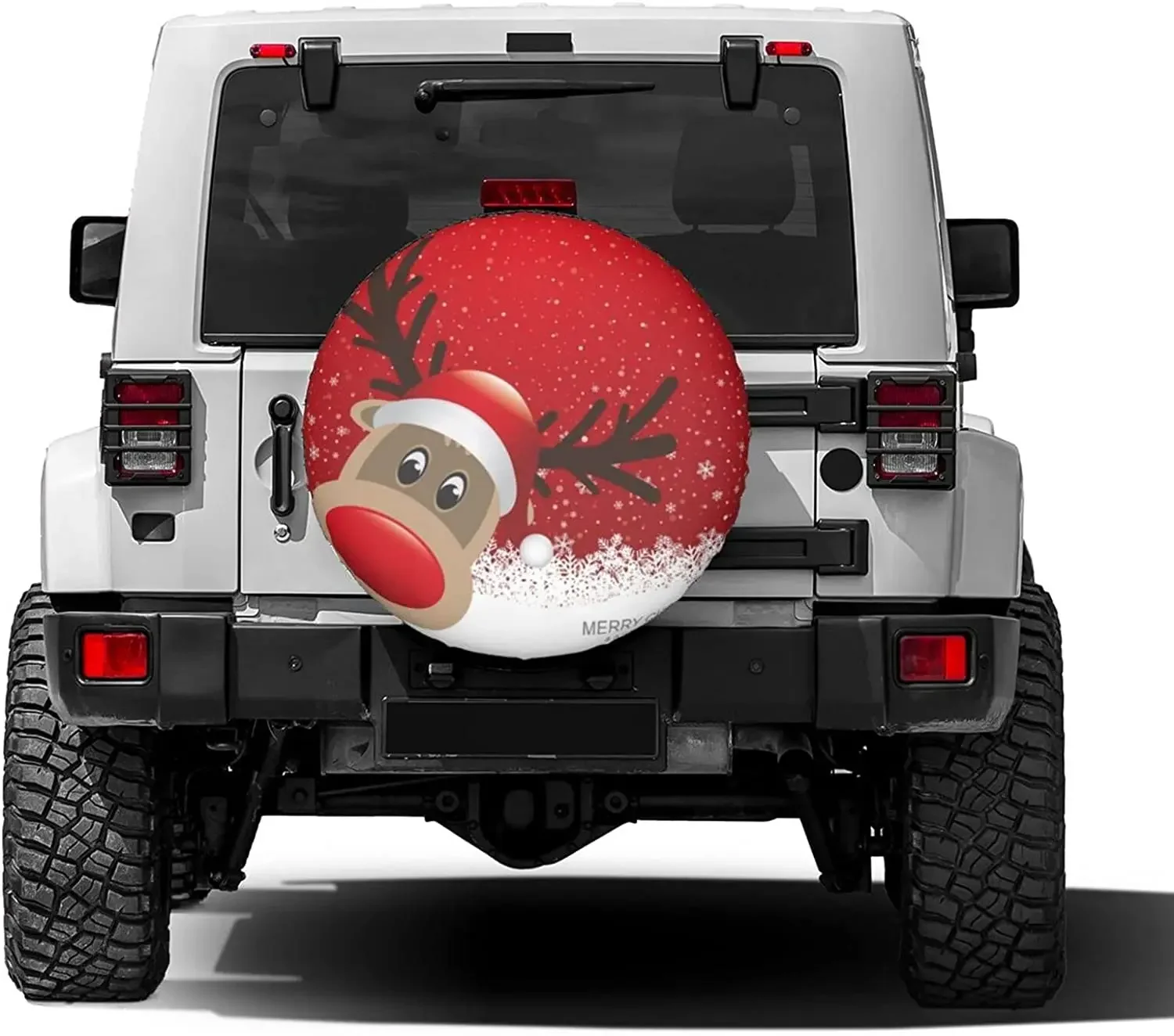 Merry Christmas Reindeer Spare Tire Cover Polyester  Sunscreen Wheel Covers for Trailer RV SUV Truck and Many Vehicles