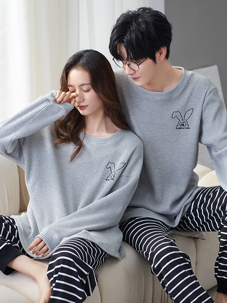 

Sleepwear Woman Cotton Warm Winter Nightwear Spring Long Sleeve Couple Outfits Matching Sets Casual Print Pyjamas Couple Pajamas