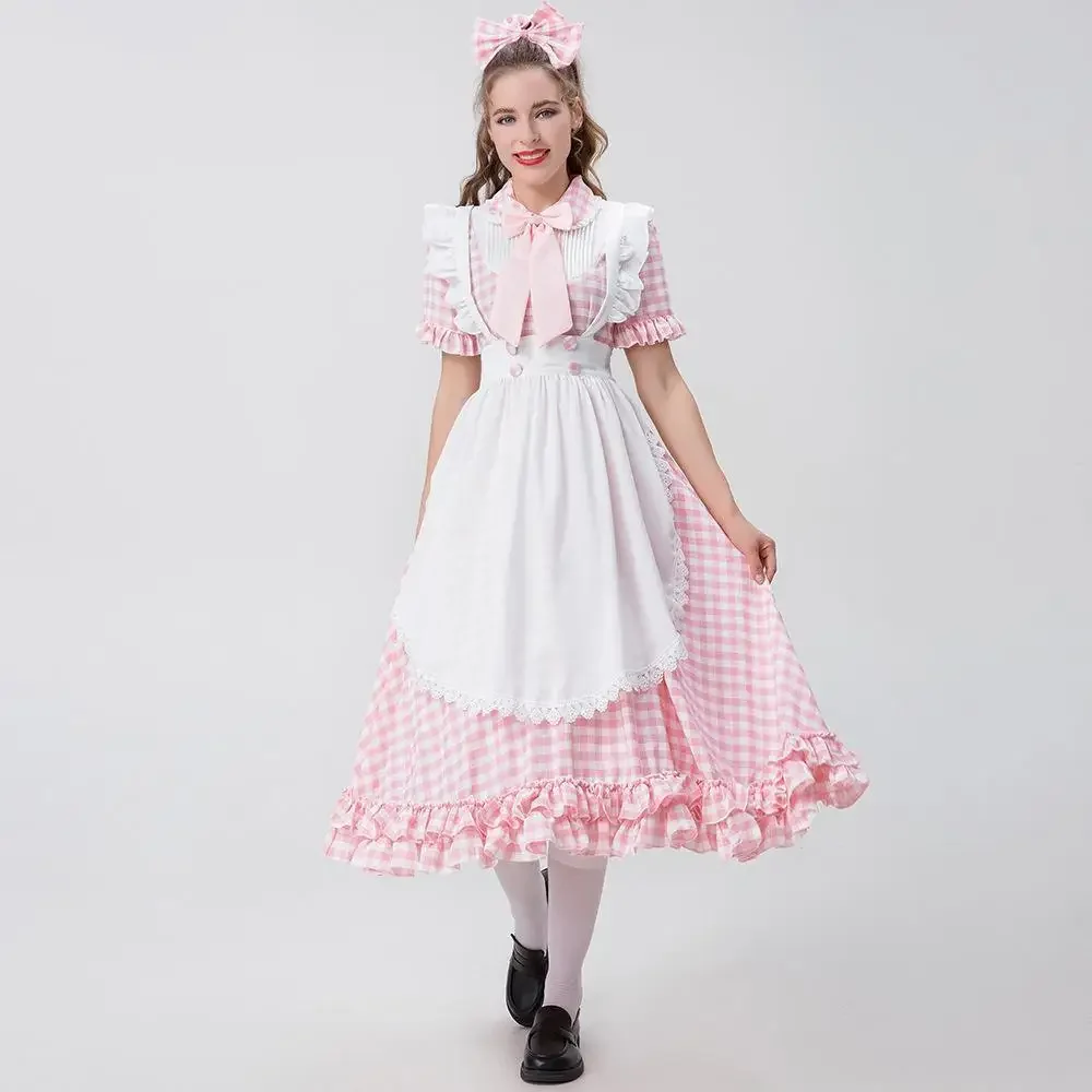 

Хэллоуин Bucolic костюм фермы Батлера клетчатая горничная Октоберфест горничная Платье