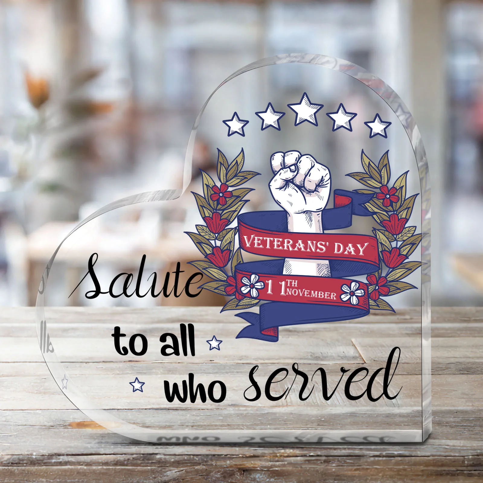 CIFBUY Acrylic Heart Award Plaque 2D Flat Design Veteran Thank You Gift for Dad Grandpa Uncle Memorial Home Wall Decor