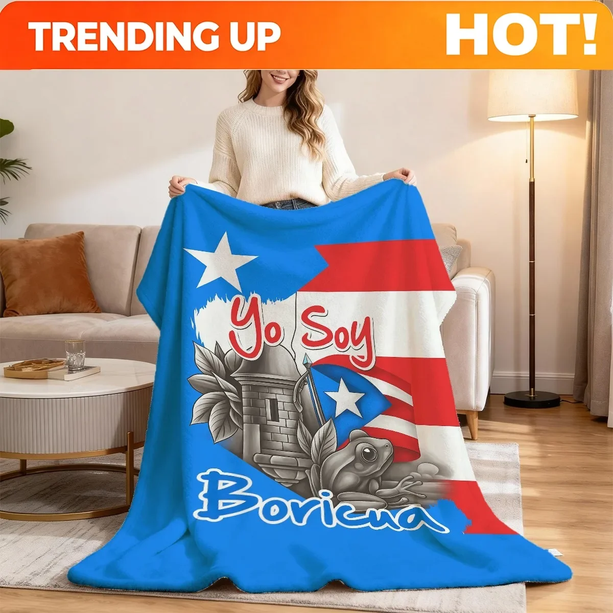 Customization A Puerto Rican Culturalthemed Soft Blanket, Made Of Soft And Luxurious Flannel Fabric, Lightweight And Warm, Suita