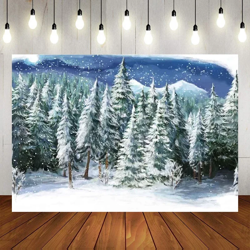 

Winter Landscape Christmas Forest Wonderland Photography Backdrop Happy Birthday Party Background Banner Decoration Baby Shower