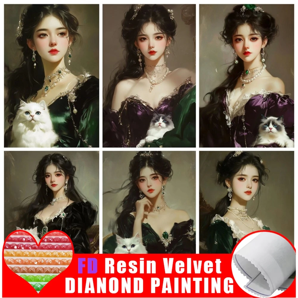 

FD Смола 5D DIY Алмазная картина Красивая девушка с котом Алмазная инкрустация Кошка Украшение Картина Ручная работа Украшение дома