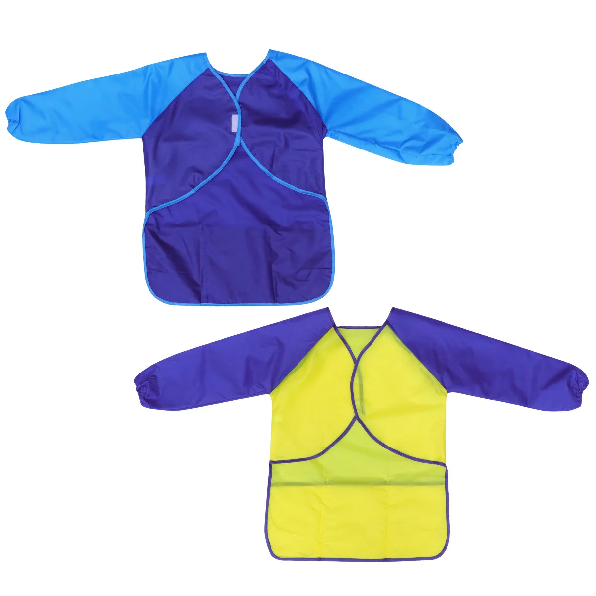 

2Pcs Kids Apron for Painting Waterproof Polyester Fabric Long Sleeve Artists Aprons for Class Crafts Art Activities Blue Yellow