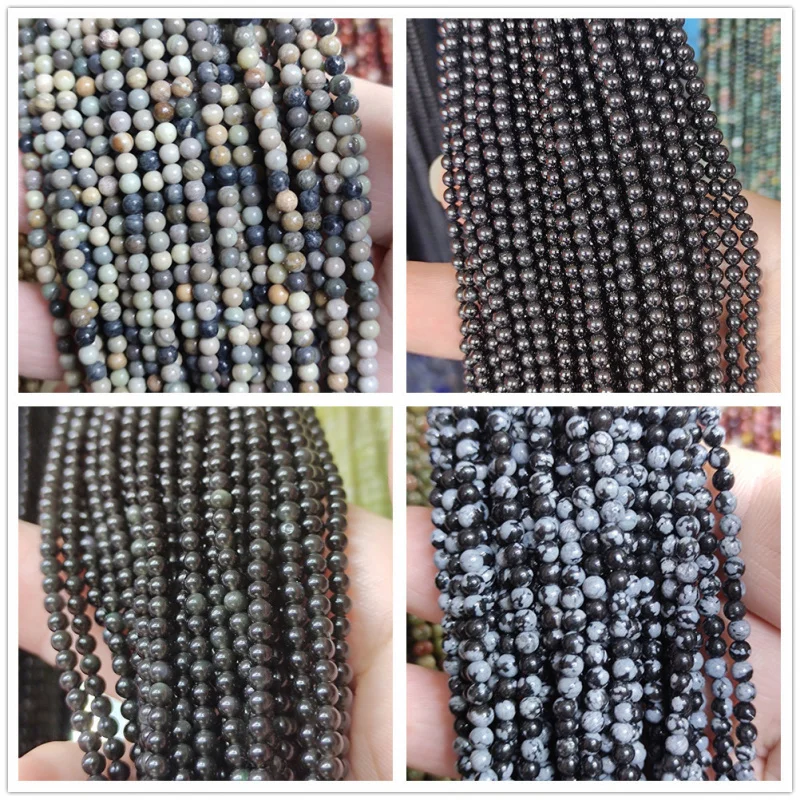 

MANKUU Jewelry Making Ornament Accessory Natural Black Spinel Obsidian Alabaster Picasso 2/3mm Beads DIY Necklace Bracelet