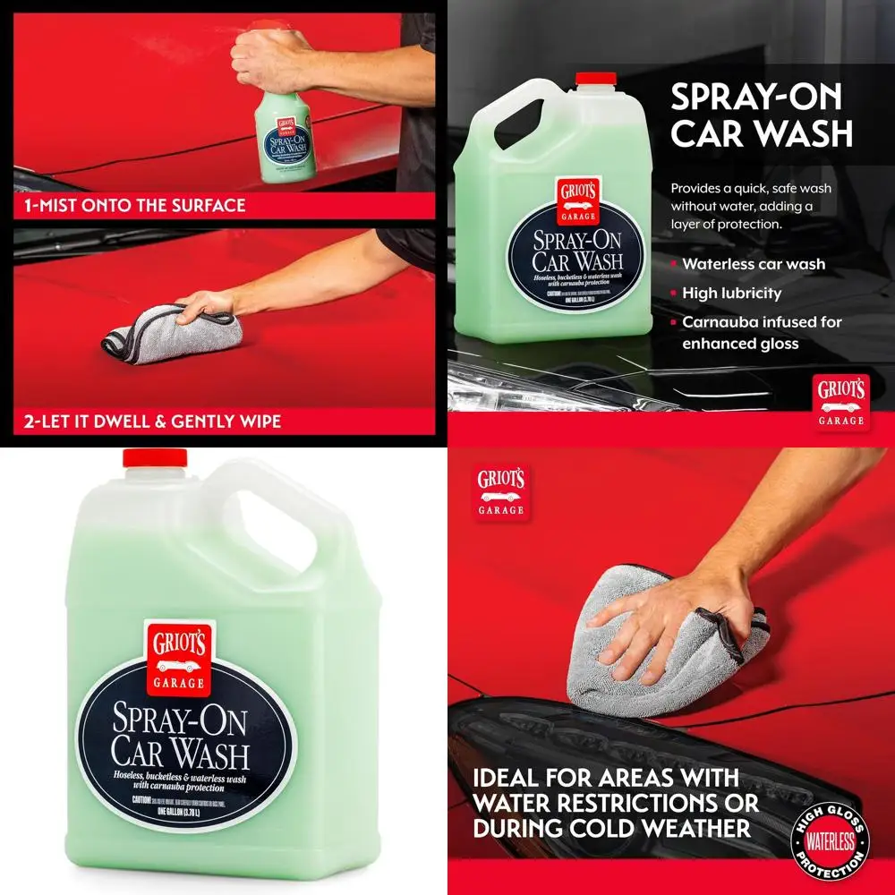 

Spray-On Car Wash for Vehicle Cleaning and Detailing, Rinseless and Waterless, No Hose and Bucket Needed, With Carnauba Wax Prot