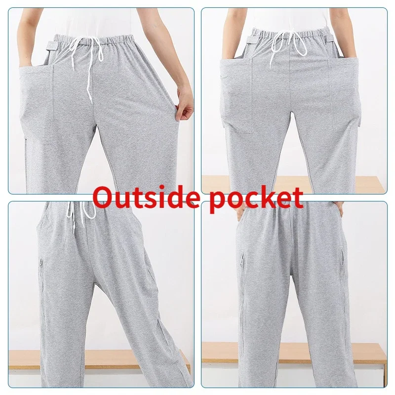 Urine Bag Pants Spring/Summer Hidden Bladder Stomy Pants Elderly Incontinence Drainage Patient Care Pants Single/Double Pocket