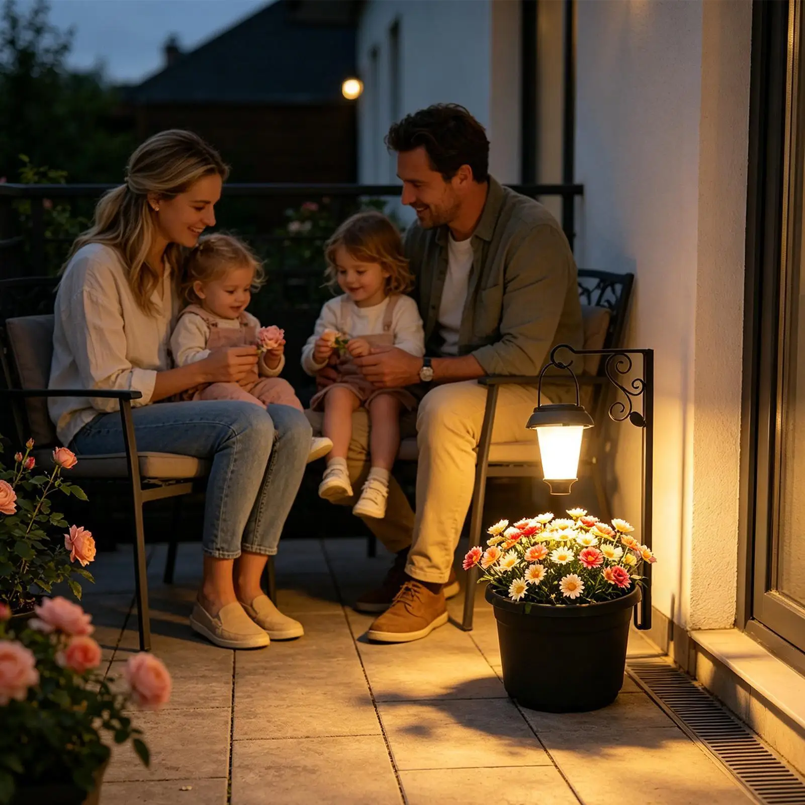 Farola Solar con Macetero, Decoración Impermeable de Luz Cálida, Farola Solar con Macetero para Patio, Parque, Césped, Balcón, Terraza