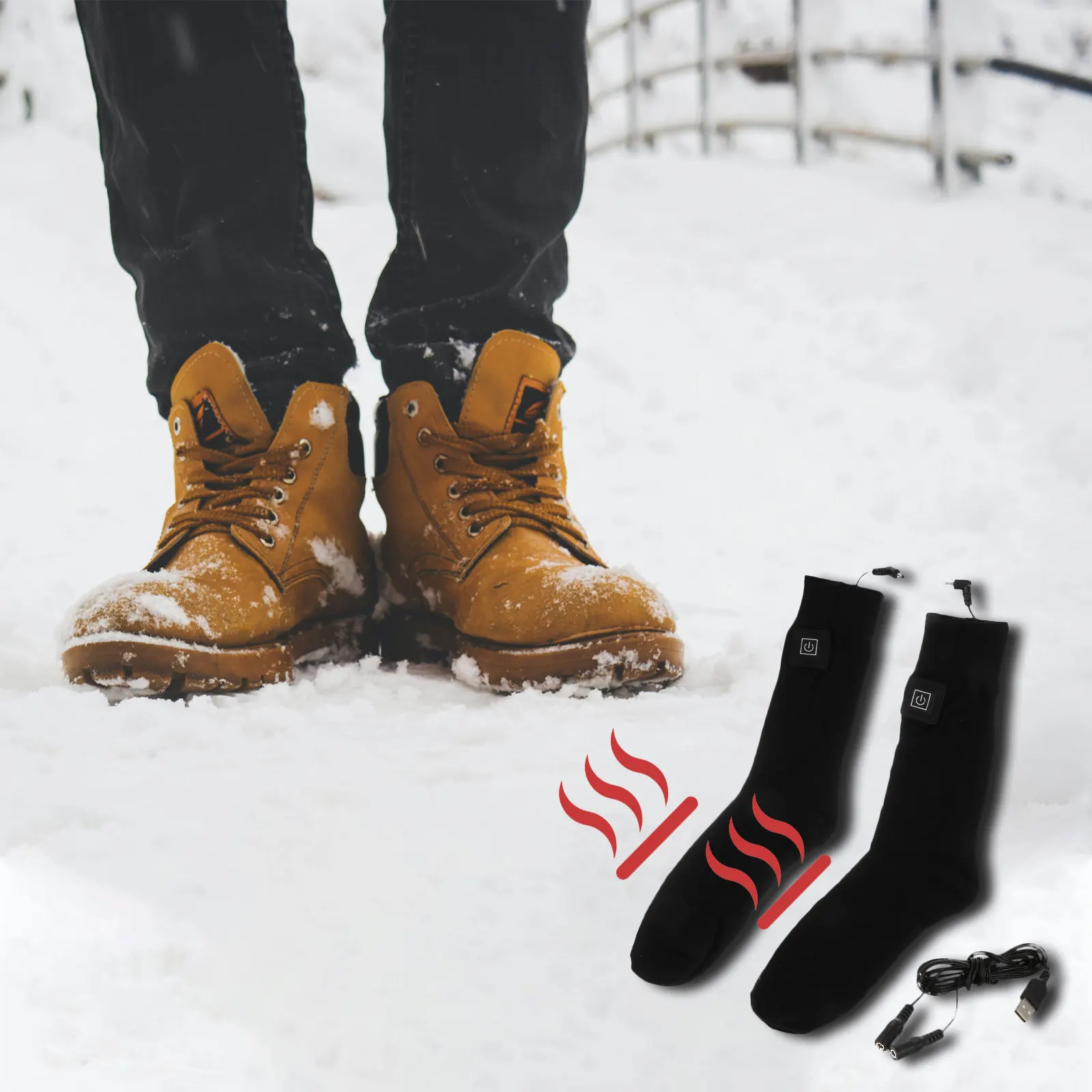 

1 пара носков с электроподогревом из смесового хлопка, зимние носки с подогревом для велоспорта, пеших прогулок, кемпинга, теплые носки с подогревом