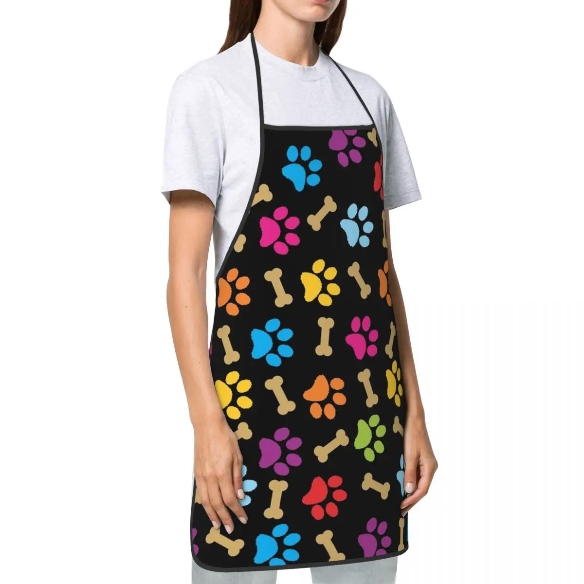 Colorful Dog Paw Print Pattern Apron for Women Men Unisex Bib Cooking Kitchen Tablier Cuisine Chef Gardening