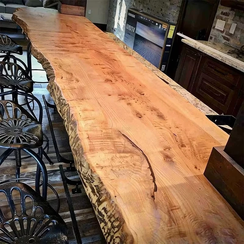 Natural Wood Bar Tops & Kitchen Design Live Edge Wood Countertop Overlay Slabs in Walnut & Suar