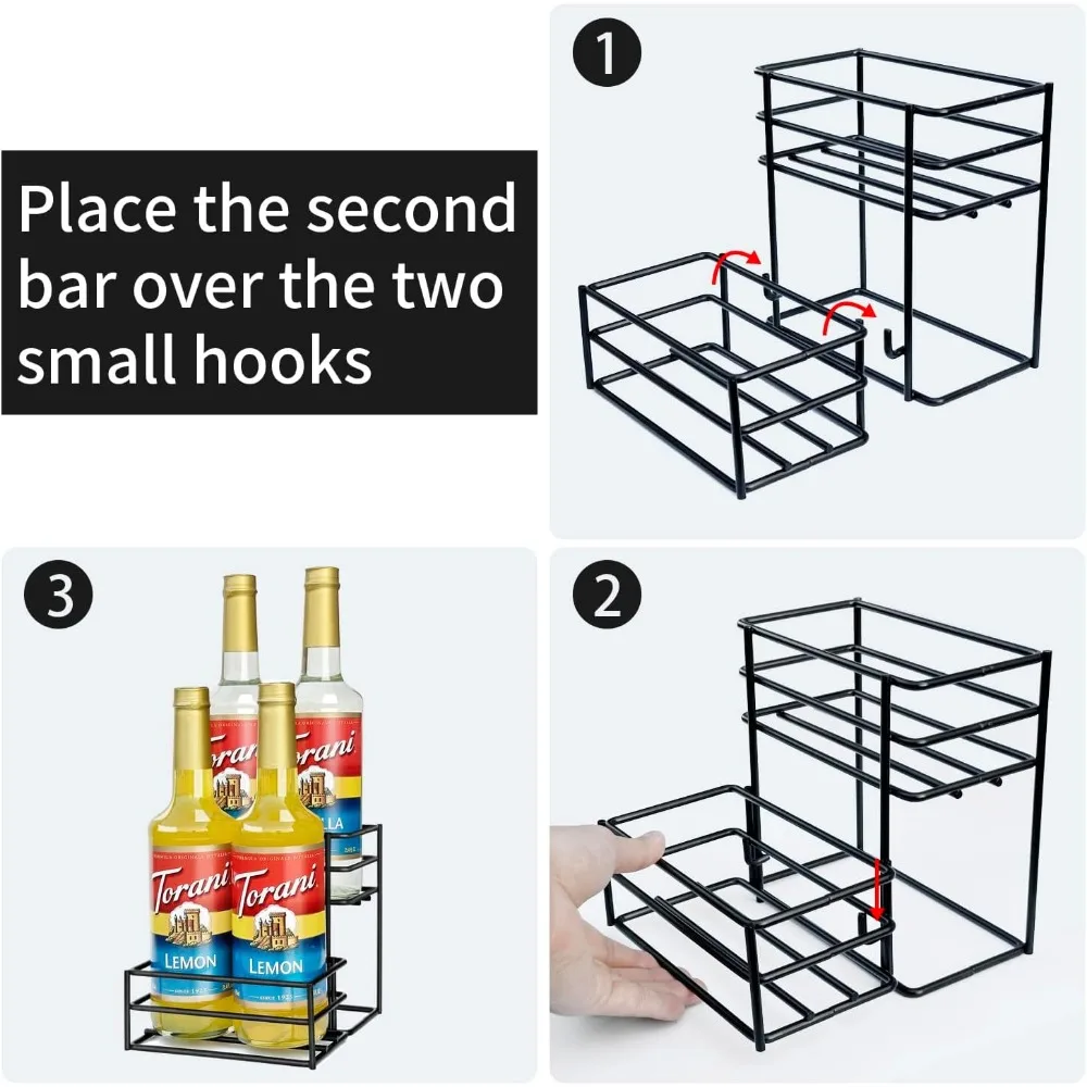 Coffee Syrup Rack (4 Bottle Capacity)，Coffee Syrup Organizer for Coffee Bar,Kitchen.Small Wine Rack for Bar,Family,Storage for S