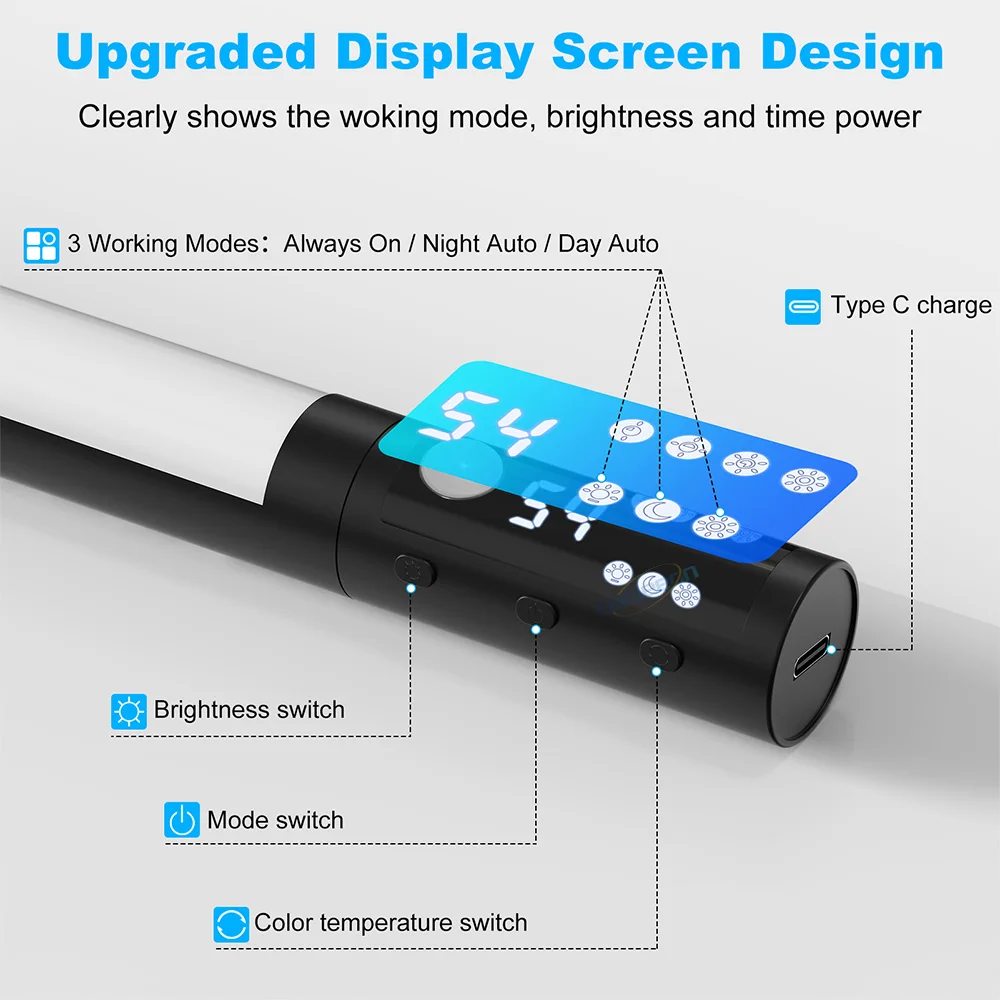 Upgraded Motion Sensor Light 3 Color Adjustable Rechargeable Night Lamp Under Cabinet Light Bar with Digital Screen Easy Install