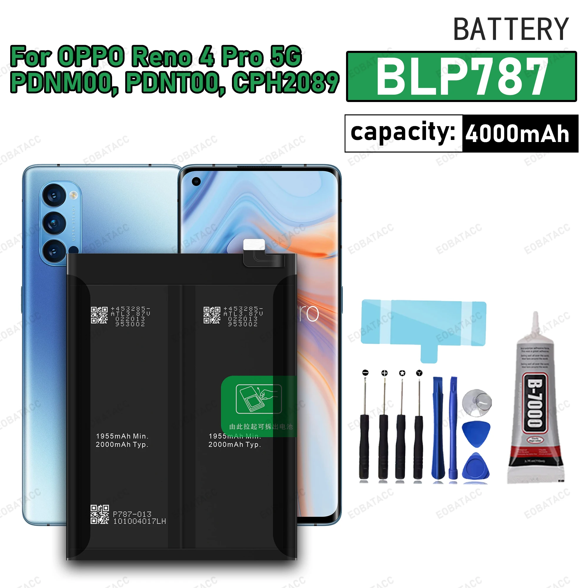 100% New High Quanlity BLP787 Battery For OPPO Reno 4 Pro 5G PDNM00 PDNT00 CPH2089 Replacement Batteries+Free Tools