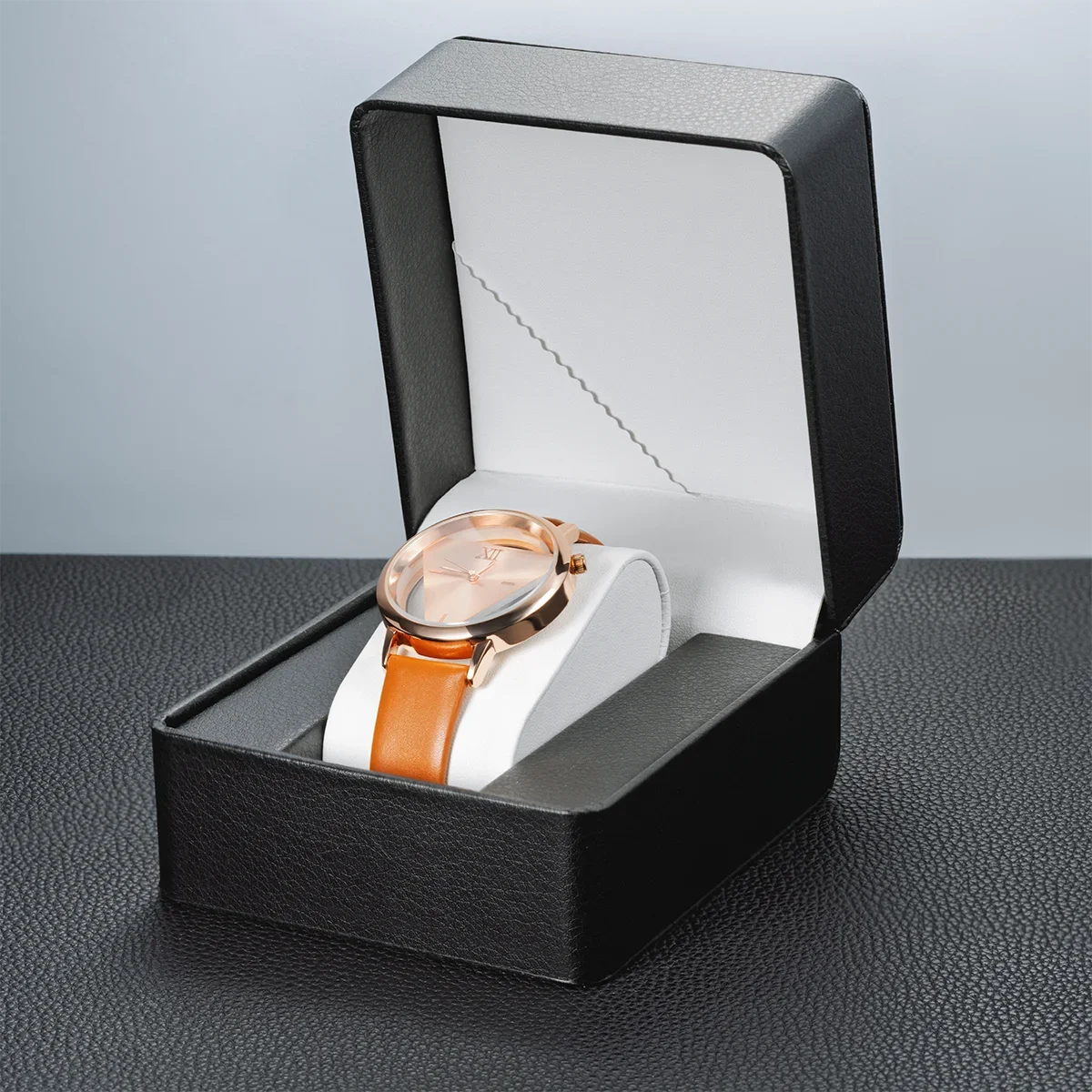 Black Single Watch Gift Box with Pillow PU Leather Wristwatch Display Case Organizer for Men Clamshell PU Leather Watch Cover