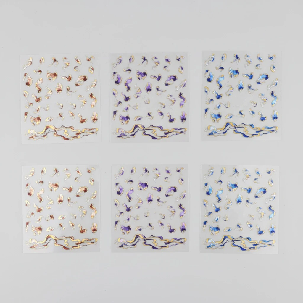 สติกเกอร์ติดเล็บลายคลื่นสีฟ้า 3 มิติ 3/6 ชิ้น ลายหินอ่อนสีทอง ลายสโมคกี้ ลายเรขาคณิตนามธรรม ลายเส้นเมทัลลิก สำหรับตกแต่งเล็บ