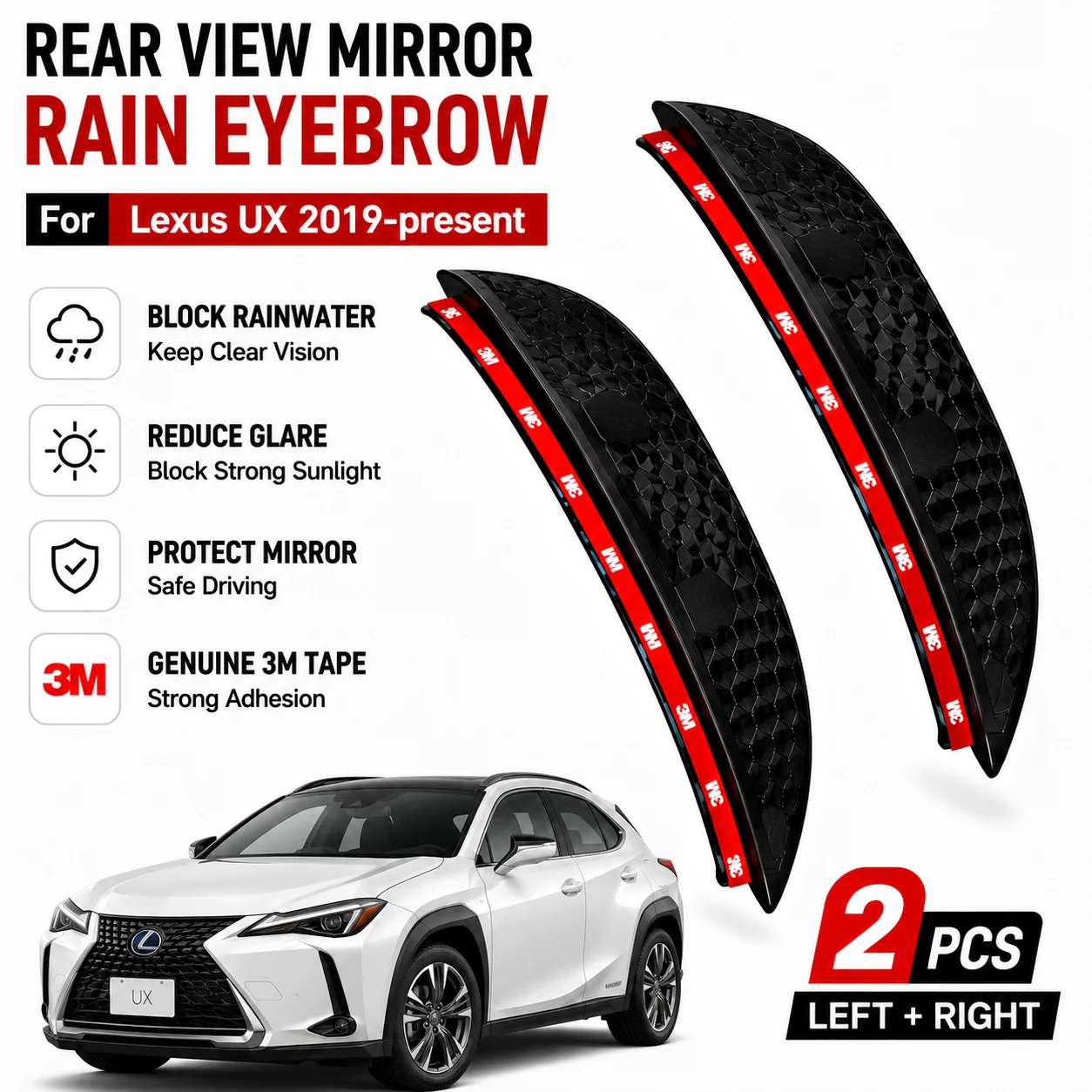 Rear View Side Mirror Rain Eyebrow Visor Cover Rain Guard Shade Trim with 3M Adhesive for Lexus UX 2019 Waterproof Mirror