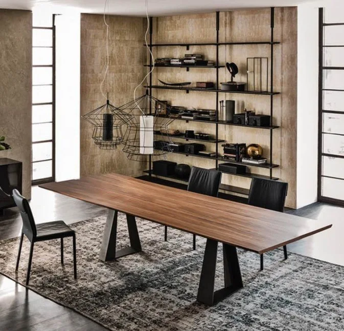 

Скандинавский дизайнерский стол из цельного дерева, конференц-стол, компьютерный стол, простой современный верстак из кованого железа, обеденный стиль в индустриальном стиле