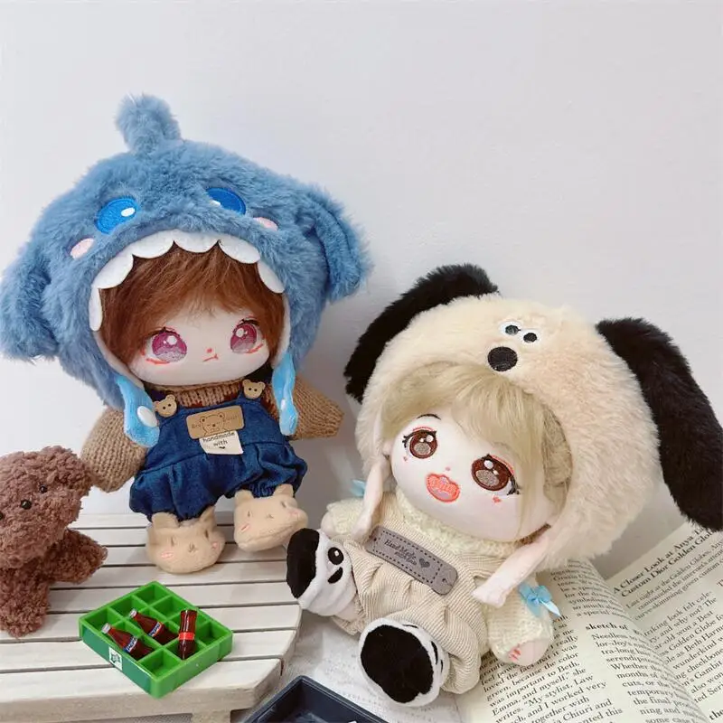 Doll Clothes for 20cm Cute Cartoon Fluffy Dog Hat Strap Pants Bunny Shoes Suit DIY Can Change Clothes Idol Cotton Doll Girl Gift