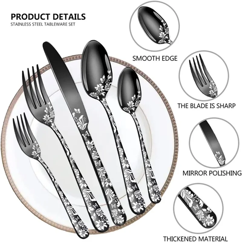 ABXF-20 قطعة مجموعة أدوات المائدة الفضية المصنوعة من الفولاذ المقاوم للصدأ لـ 4 تصميم فريد من نوعه آمنة للاستخدام في غسالة الأطباق/الشوك/الملاعق
