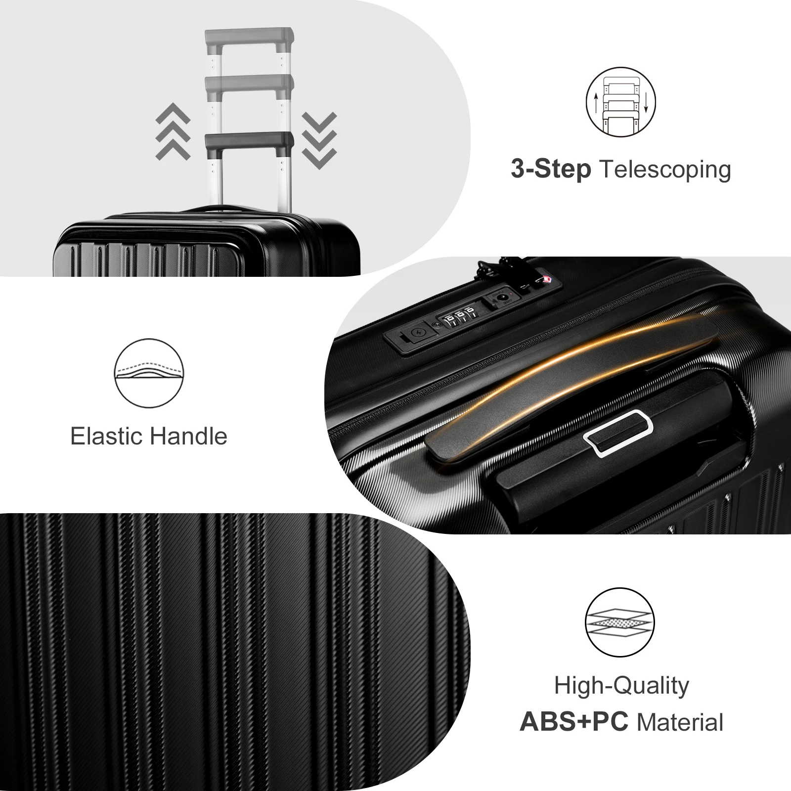 22 ×14 × 9 Airline Approved with USB Port, ABS+PC 20 Inch Luggage with Front Compartment, Double Spinner Wheels, TSA Lock Black