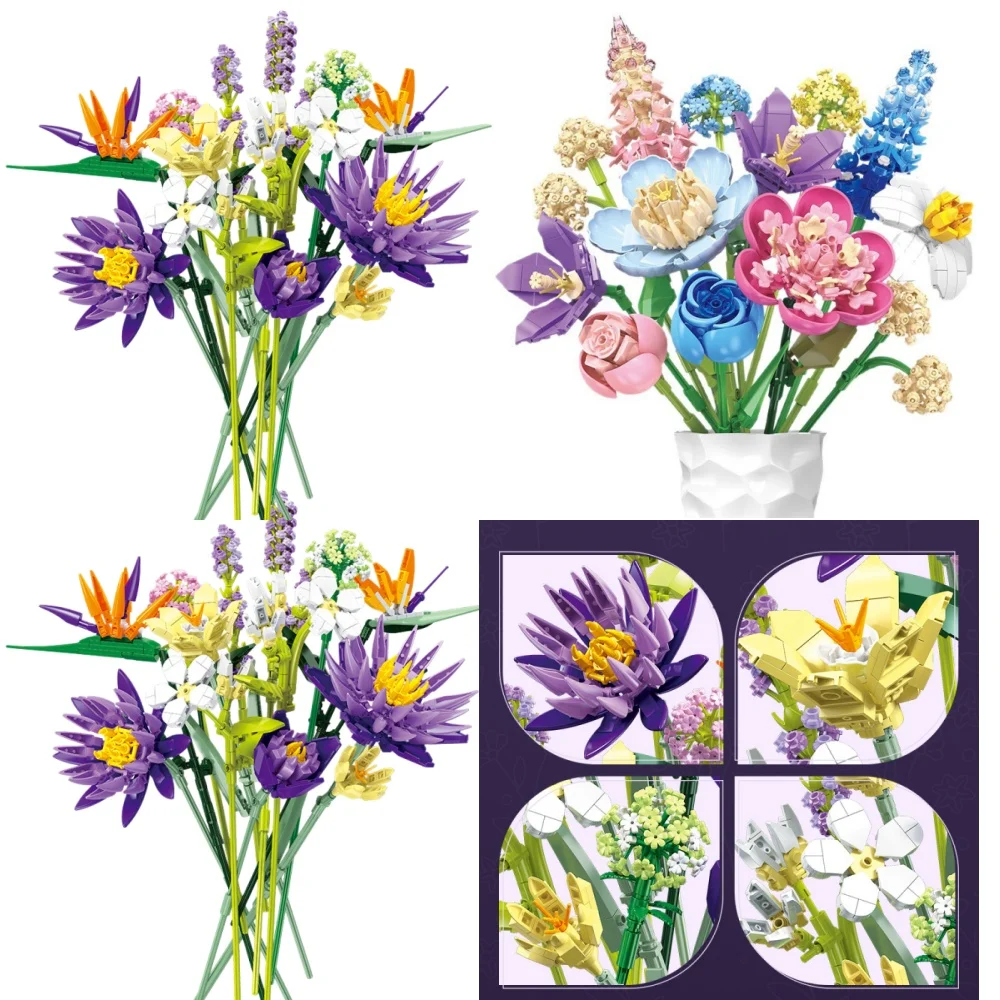 

Romantic Flower Bouquet Building Blocks Eternal Flower Plant Assemble Bricks Creative Desktop Deco Kids DIY Toys Gifts