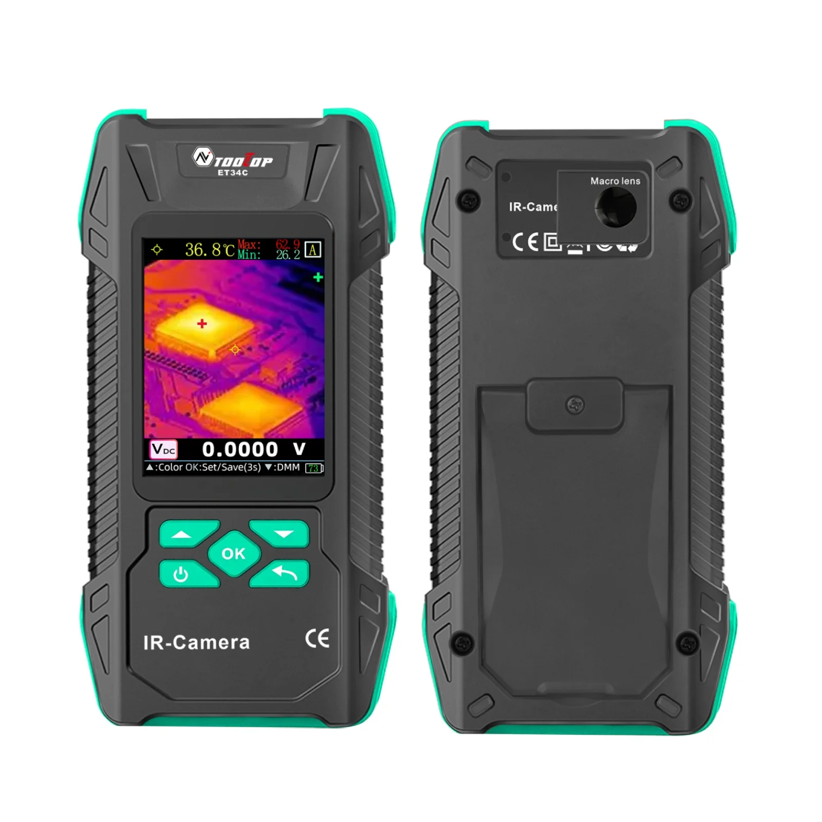 جهاز تصوير حراري محمول من TOOLTOP ET34C مع عدسة ماكرو ISR 240x240 كاميرا تعمل بالأشعة تحت الحمراء -20 ~ 550 درجة حرارة التشخيص الكهربائي للسيارات