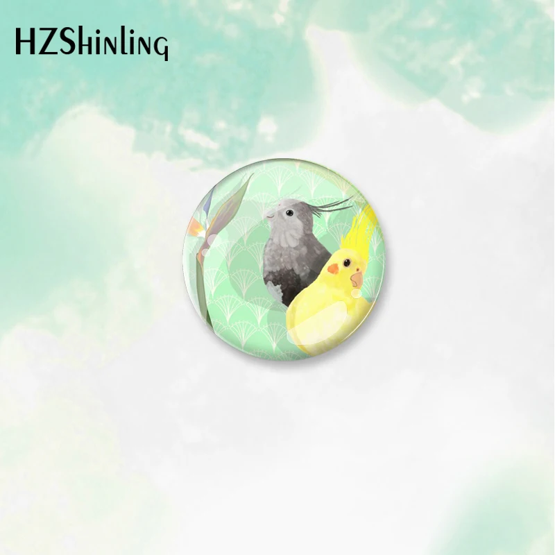 2023 Cockatiel Birds Parrot Art Pattern Round Button Badge Brooch For Clothes Backpack Decoration Pin Jewelry