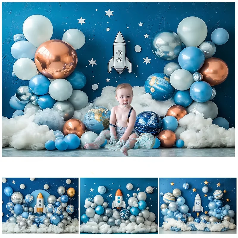 

LS Photography Background Outer Space Astrology Astronaut Rocket Planet Galaxy Birthday Party Decor Backdrop Photo Studio