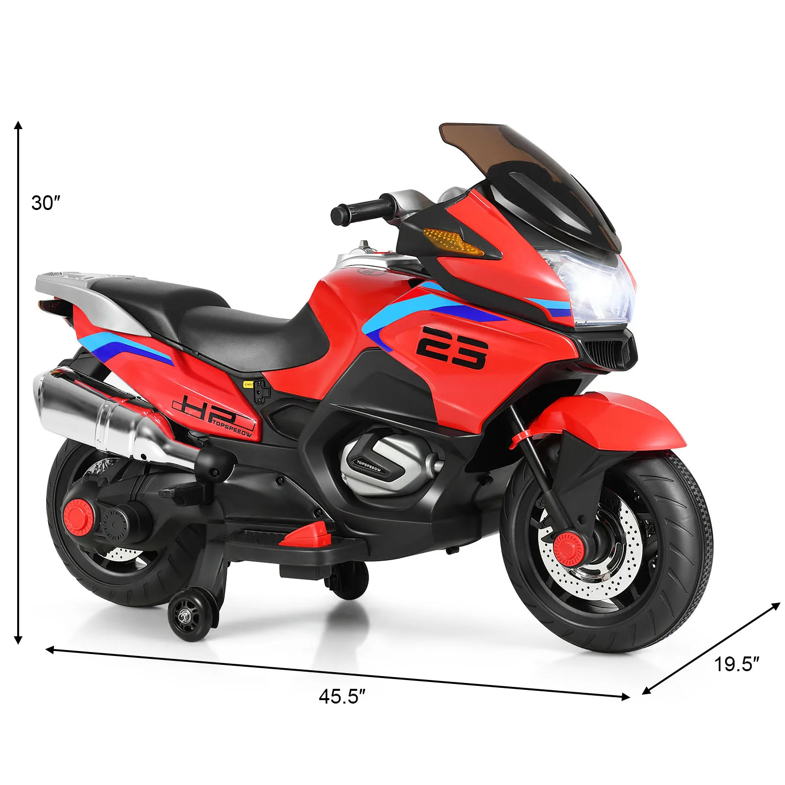 12V Kids Ride On Motorcycle Electric Motor Bike w/ Training Wheels & Light Red