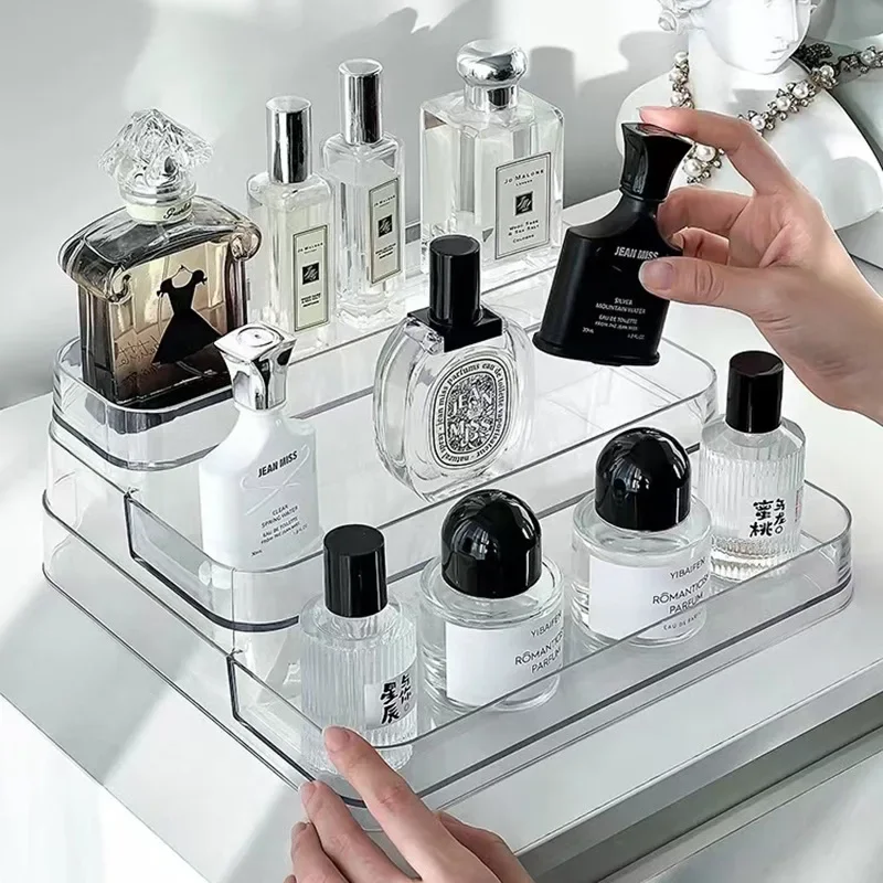 Caja de Almacenamiento de Cosméticos Acrílica de Lujo, Multi-Nivel, Transparente, Organizador de Perfumes de Escritorio, Soporte para Joyas y Accesorios