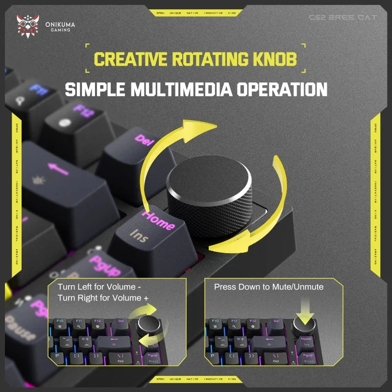 ONIKUMA G52 Mechanical Keyboard RGB Gaming Keyboard 82 Keys Compact Design Hot Swappable Switch Type C Wired For PC Gamer