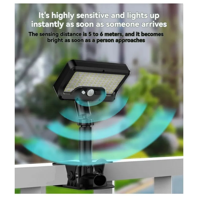 

IP65 водонепроницаемый солнечный зажим с датчиком движения, светодиодный уличный фонарь, настенный светильник для улицы, кемпинга, сада, двора, палатки