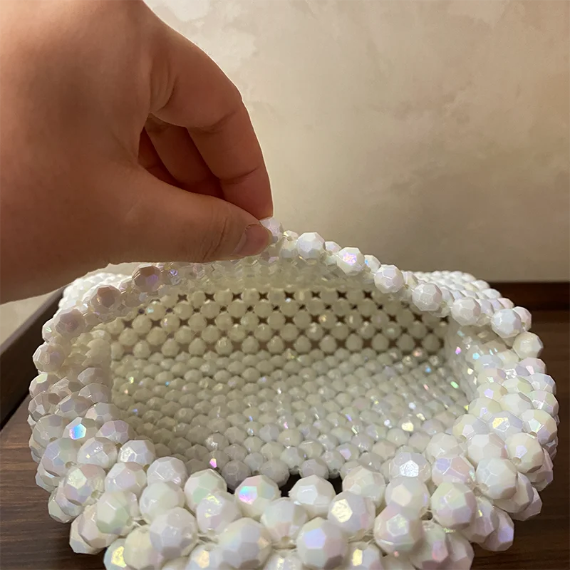 Bling Bling Beads Bags Handmade Woven Beaded Women\'s Fashion Design Handbag Customized Acrylic Stone Ladies Party Clutch 2023