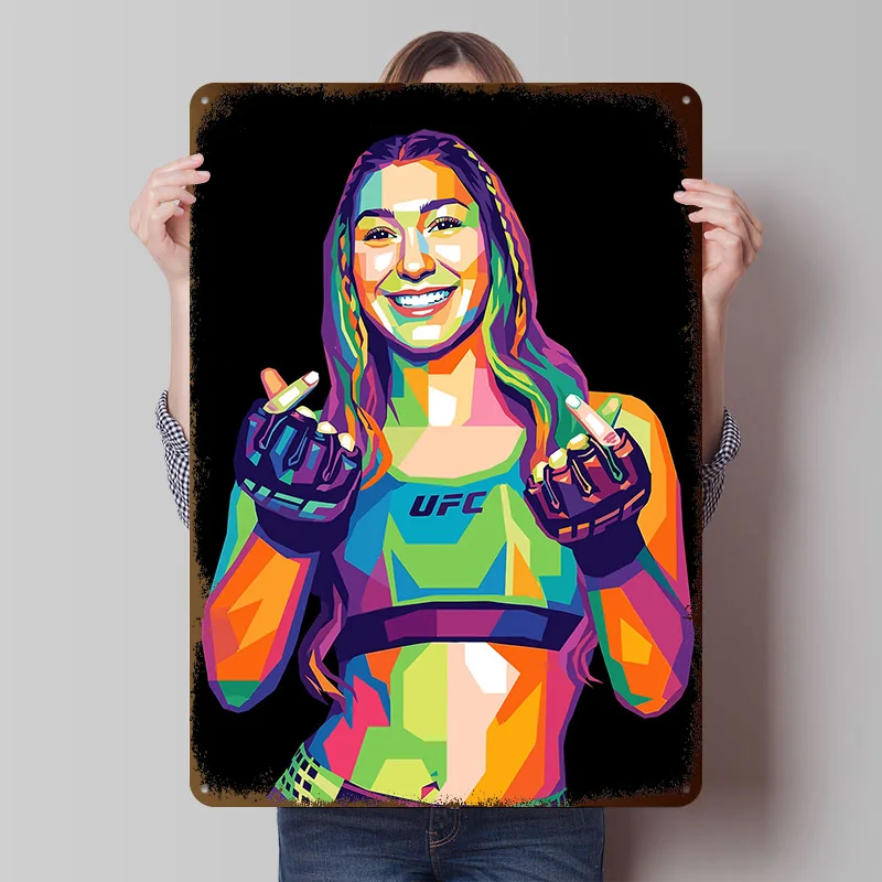 Fighter in Pop Art Style Metal Poster Customized Wall Art Retro Vintage Metal Signs for Man Cave House Room Accessories Interior