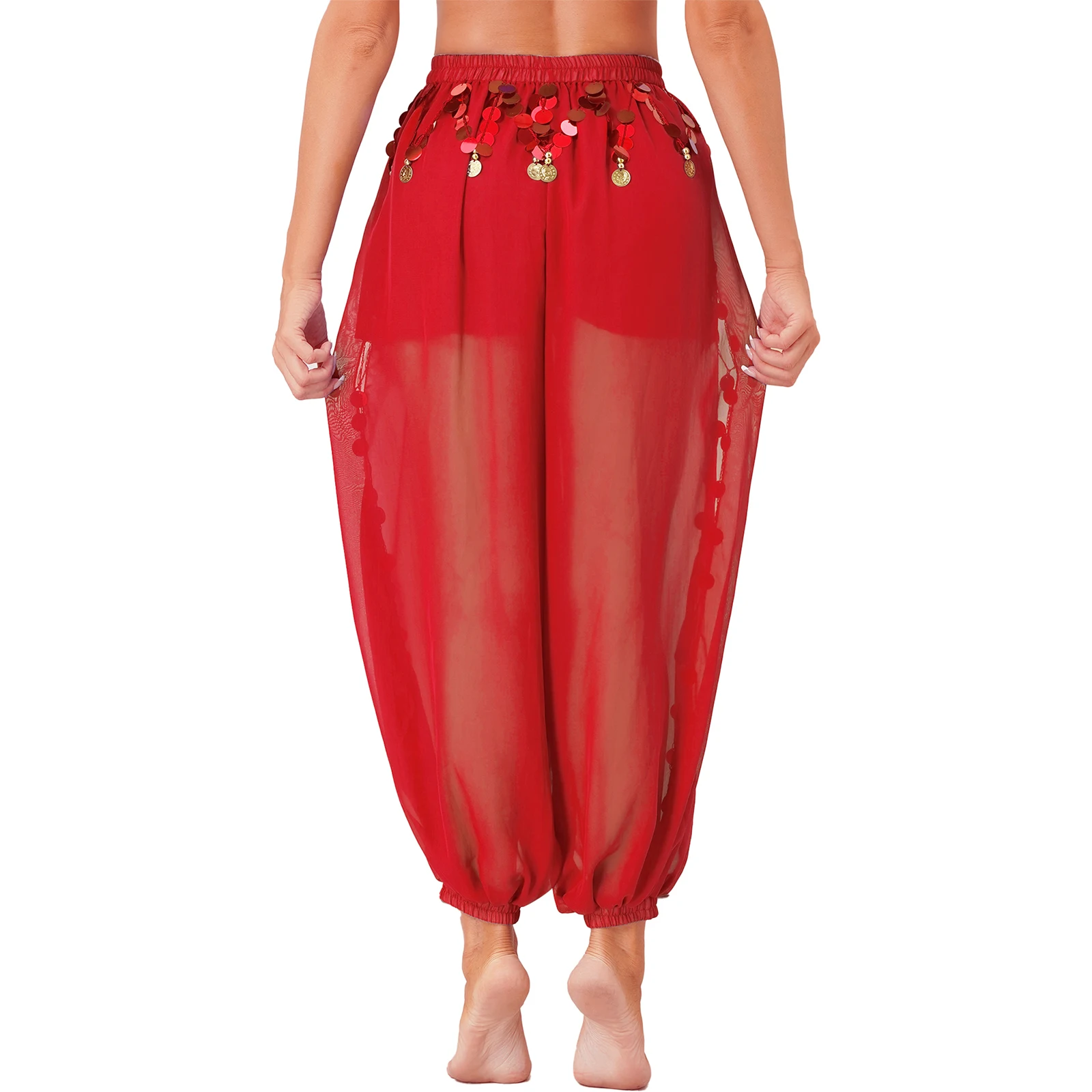 Women's Chiffon Belly Dance Trousers Sequins Bloomers Bellydance Pants Stage Performance Costume India Bollywood Belly Dancewear