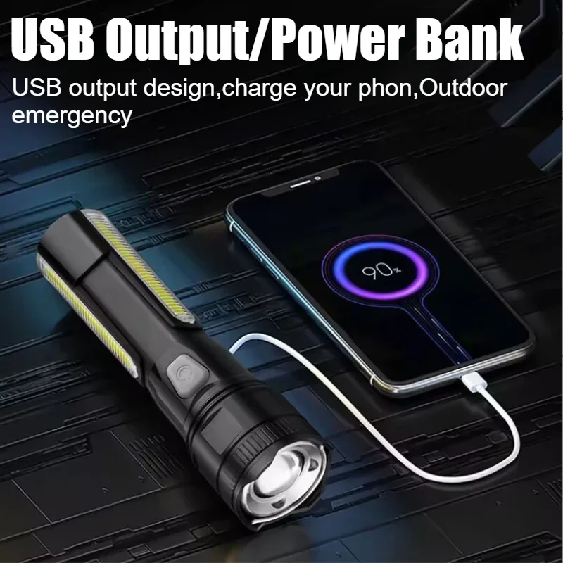 Outdoor Powerful LED Flashlight Portable USB Rechargeable LED COB Camping Torch 5 Modes Multi Functional Emergency Lantern