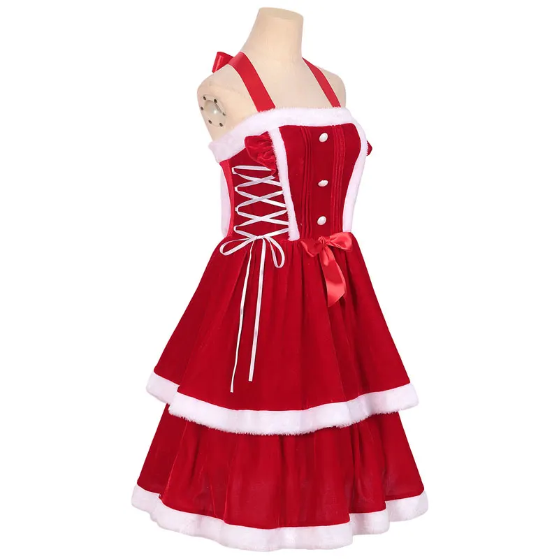 

Red Mini Dress Christmas Adult Woman Disguise Carnival Performance Costume Stage Outfit Bandage Santa Claus Evening Party Sexy