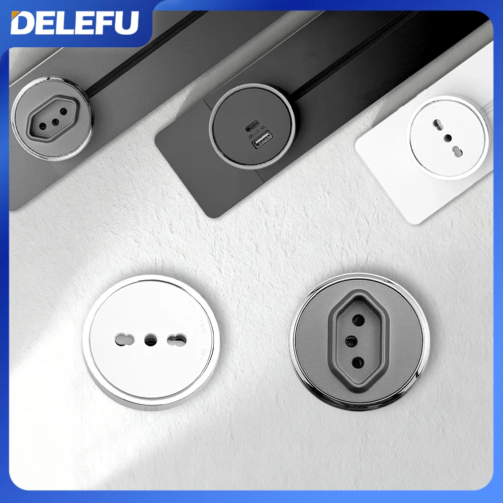 DELEFU Track Socket Brazil Italy Chile USB-AC Round Romovable Adapter Home Kitchen Meeting Wall Mounted Electrical Outlet DIY